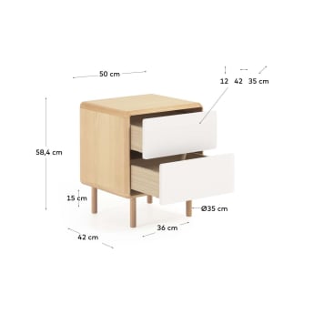 Table de chevet Anielle en bois massif et placage de frêne 50 x 58,4 cm - dimensions