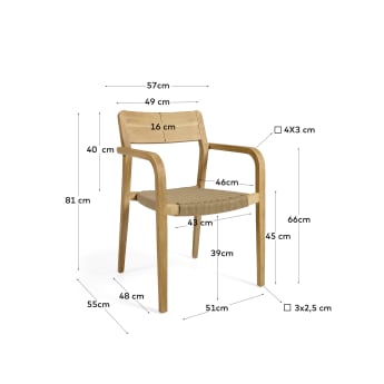 Καρέκλα Better, μασίφ ξύλο ακακίας και μπεζ σκοινί - μεγέθη