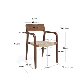 Καρέκλα Better, μασίφ ξύλο ακακίας σε φινίρισμα καρυδιάς και μπεζ σκοινί - μεγέθη