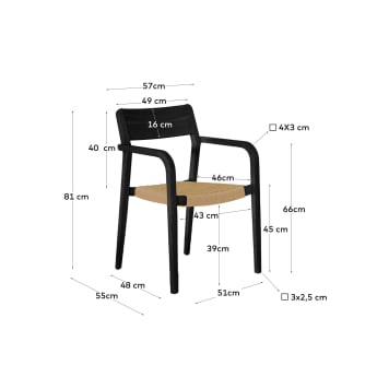 Καρέκλα Better, μασίφ ξύλο ακακίας σε μαύρο ματ φινίρισμα και μπεζ σκοινί χάρτινο - μεγέθη