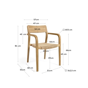 Καρέκλα Better, μασίφ ξύλο ακακίας και σκοινί στο χρώμα της φυσικό χάρτινο - μεγέθη