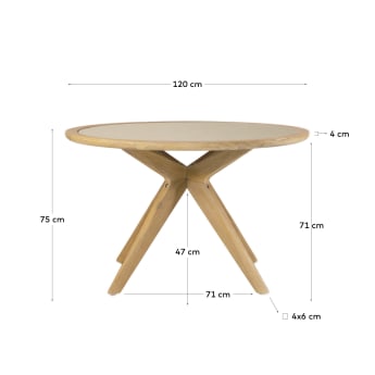 Julieta ronde tafel in beige polybeton en massief acaciahout Ø 120 cm FSC 100% - maten