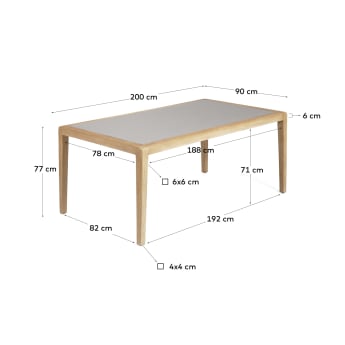Τραπέζι Better, τσιμέντο με όψη πέτρας και μασίφ ξύλο ακακίας, 200 x 90 εκ - μεγέθη