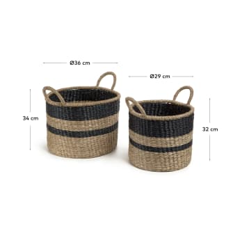 Nydia set of 2 baskets, made from natural fibres with a natural black finish - sizes