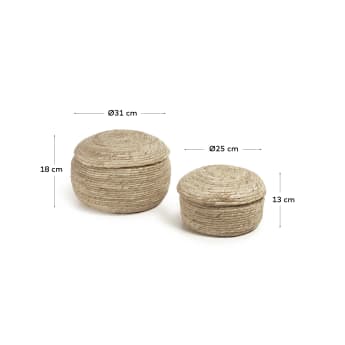 Sumy set of 2 corn leaf boxes, with a natural finish - sizes