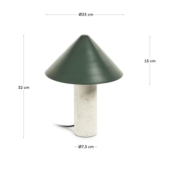 Lampe de table Valentine en marbre blanc et métal peint en vert - dimensions