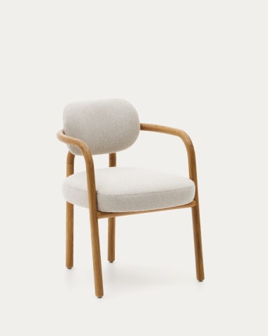 Cadira Melqui beix de fusta massissa de roure amb acabat natural