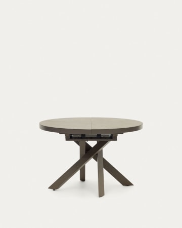 Vashti round extendable table, porcelain and steel legs with a brown finish, Ø 120(160) cm