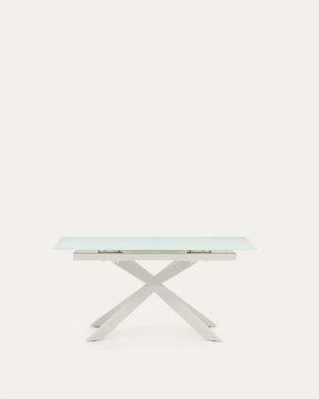 Table extensible Atminda verre trempé et pieds en acier finition blanche 160 (210) x 90 cm