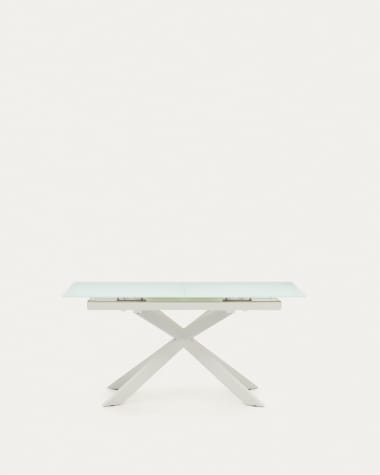 Ανοιγόμενο τραπέζι Atminda, tempered γυαλί και λευκά ατσάλινα πόδια, 160(210)x90 εκ