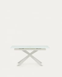 Ανοιγόμενο τραπέζι Atminda, tempered γυαλί και λευκά ατσάλινα πόδια, 160(210)x90 εκ