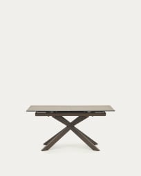 Ανοιγόμενο τραπέζι Atminda, γυαλί και ατσάλινα πόδια σε καφέ φινίρισμα, 160(210)x90εκ