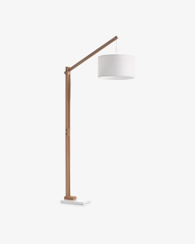 Riaz floor lamp in solid beech wood with white lampshade, UK adaptor
