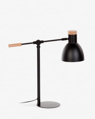 Tescarle table lamp in beech wood and steel with black finish UK adapter