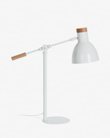 Lámpara de mesa Tescarle de madera de haya y acero con acabado blanco