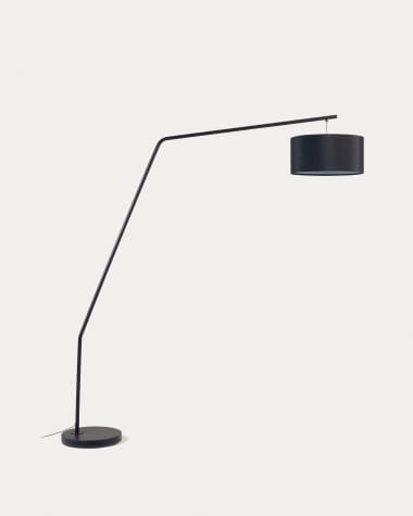Ciana floor lamp in black finished metal with a cotton lampshade UK adapter