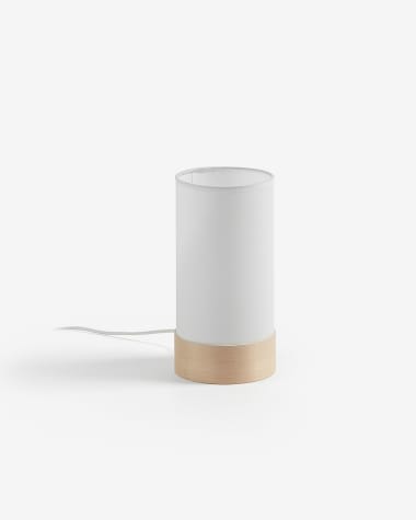 Slat table lamp in cotton and beech wood UK adapter