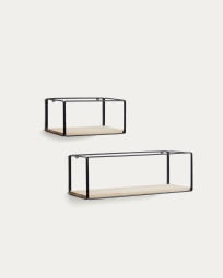 Nezz set of two shelves in solid fir and black steel 30 x 15 and 50 x 17 cm