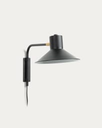 Small Aria wall light in steel with black finish UK adapter