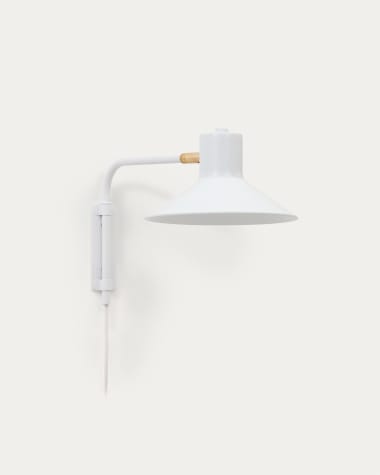 Aria small steel wall light with white finish. UK adapter