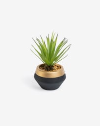 Planta artificial Palmera pequeña con maceta de cerámica negro y dorado 18 cm