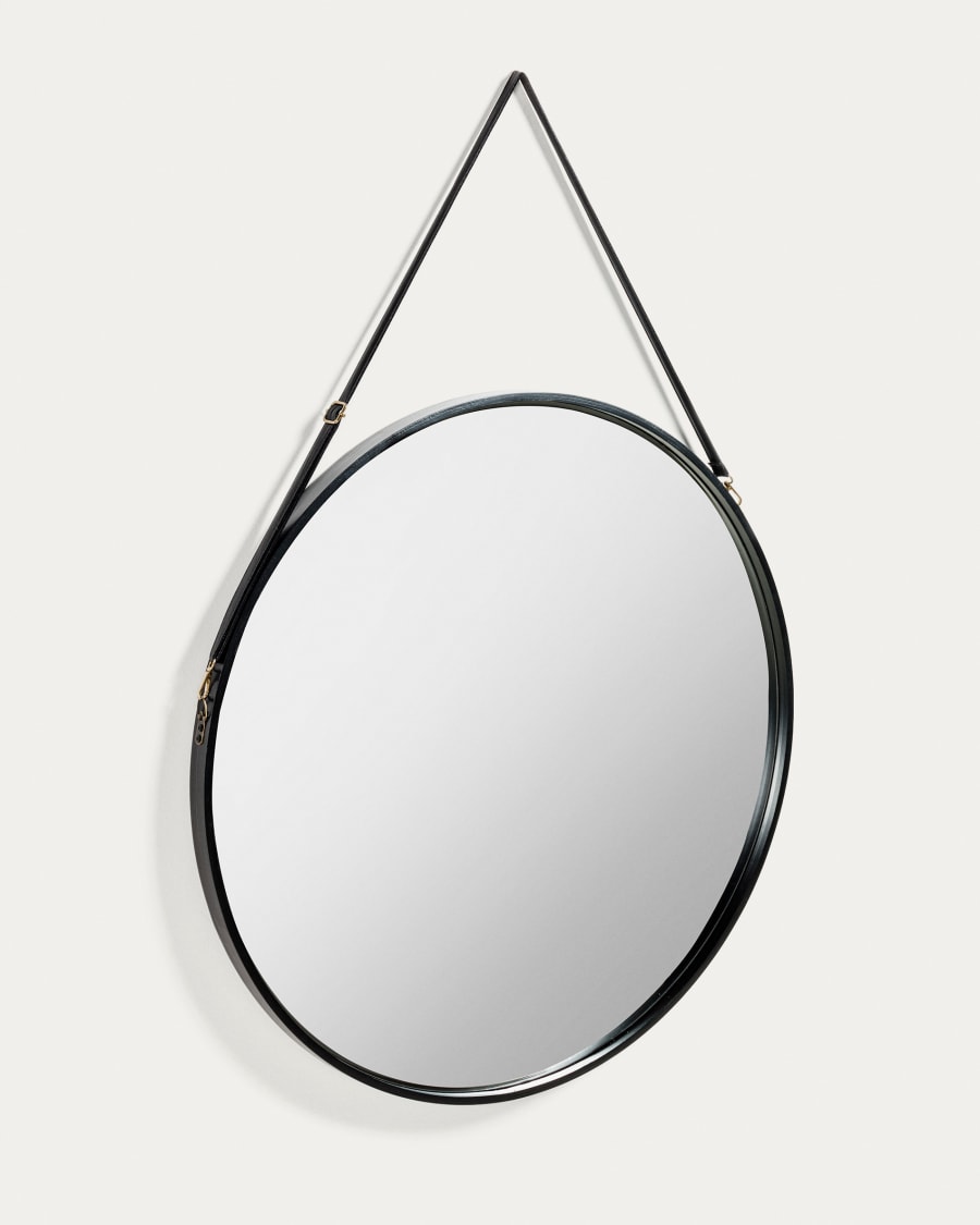 Specchio rotondo Akila beige in fibre naturali e corda di cotone nero Ø 60  cm