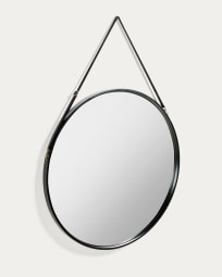 Raintree MDF and faux leather mirror in black, Ø 80 cm