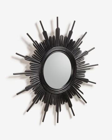 Espejo Marelli de ratán con acabado negro Ø 70 cm