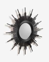Marelli black rattan mirror, Ø 70 cm