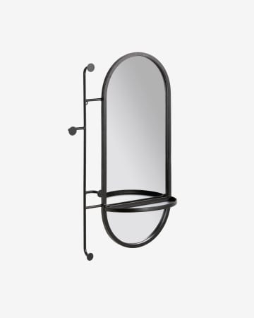 Miroir avec porte-manteaux Zada en acier noir 52 x 82 cm