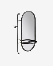 Zada mirror with hooks in black steel,  52 x 82 cm