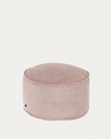 Wilma large pouffe in pink wide seam corduroy, Ø 70 cm