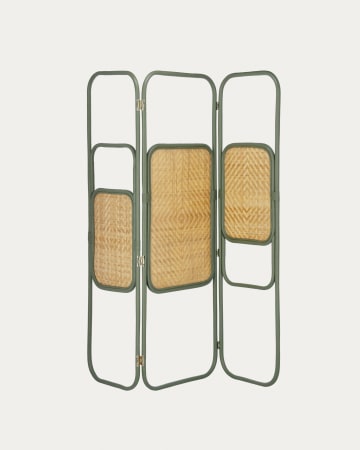 Paravent Margaret en rotin naturel et vert 165 x 180 cm