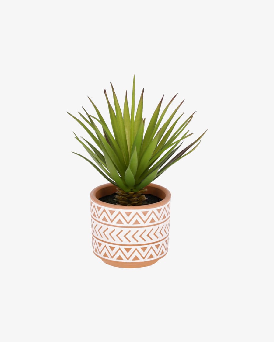 Planta artificial Palmera pequeña con maceta de cerámica marrón y blanco 13  cm | Kave Home