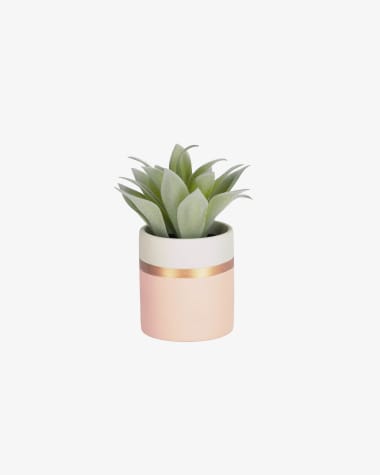 Planta artificial Agave attenuata con maceta de cerámica rosa 14 cm