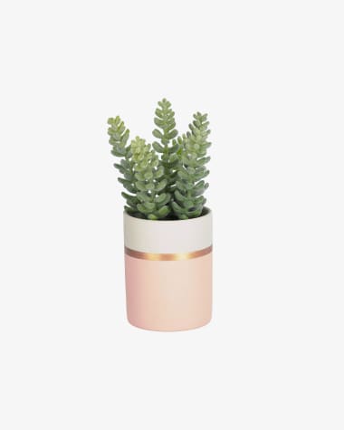 Sedum lucidum Kunstpflanze im rosa Keramiktopf