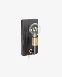 Jayla wall light in wood and black and gold metal