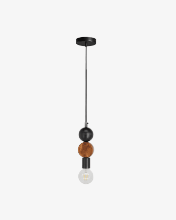 Suspension Jellis avec rond en bois de manguier massif finition noire et naturelle