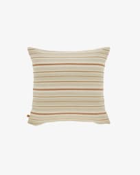 Sydelle cushion in beige cover with ecru and maroon stripes, 45 x 45 cm