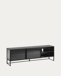 Trixie steel TV stand with 2 doors in a black painted finish, 180 x 50 cm
