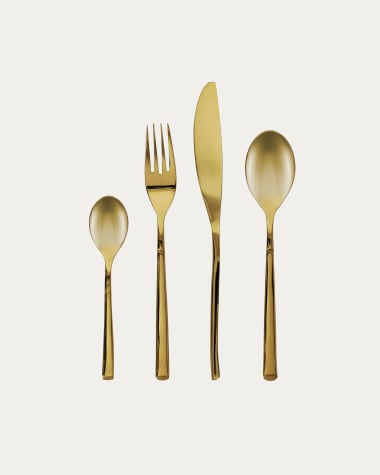 Lite square handle 16-piece golden cutlery set