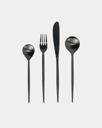 Fer rounded handle 16-piece black cutlery set