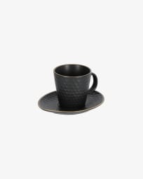 Taza de café con plato Manami de cerámica negro