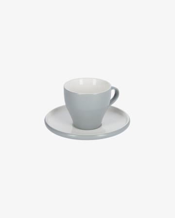Tazza e piattino Sadashi in porcellana bianca e grigia
