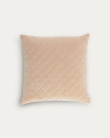 Carmin 100% cotton cushion cover in pink velvet with diamond pattern stitching, 45 x 45 cm
