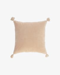 Carmin 100% cotton cushion cover in pink velvet with tassels, 45 x 45 cm