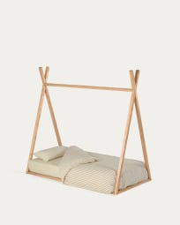 Κρεβάτι tipi Maralis, μασίφ ξύλο οξυάς σε φυσικό φινίρισμα, για στρώμα 70x140εκ