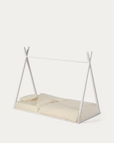 Łóżko Maralis tipi z litego drewna bukowego z białym wykończeniem na materac 90 x 190 cm