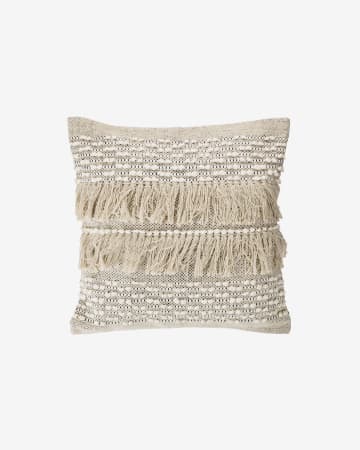 Housse de coussin Malvina 100% coton avec franges beige 45 x 45 cm