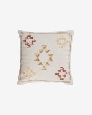 Bibiana wool and cotton cushion cover in beige terracotta and yellow pattern 45 x 45 cm